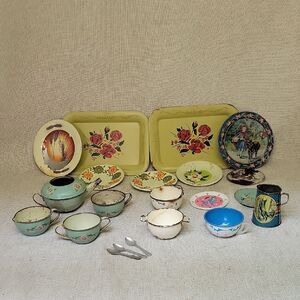 Vintage Ohio Arts Misc. Tea Set with Trays, Cups,Saucers, Plates,Teapot, Pitcher
